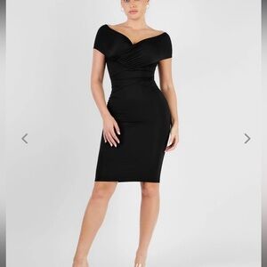 Popilush Shapewear Ruched Off-Shoulder Sculpting Midi Dress